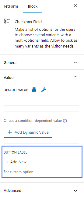button label for the custom option